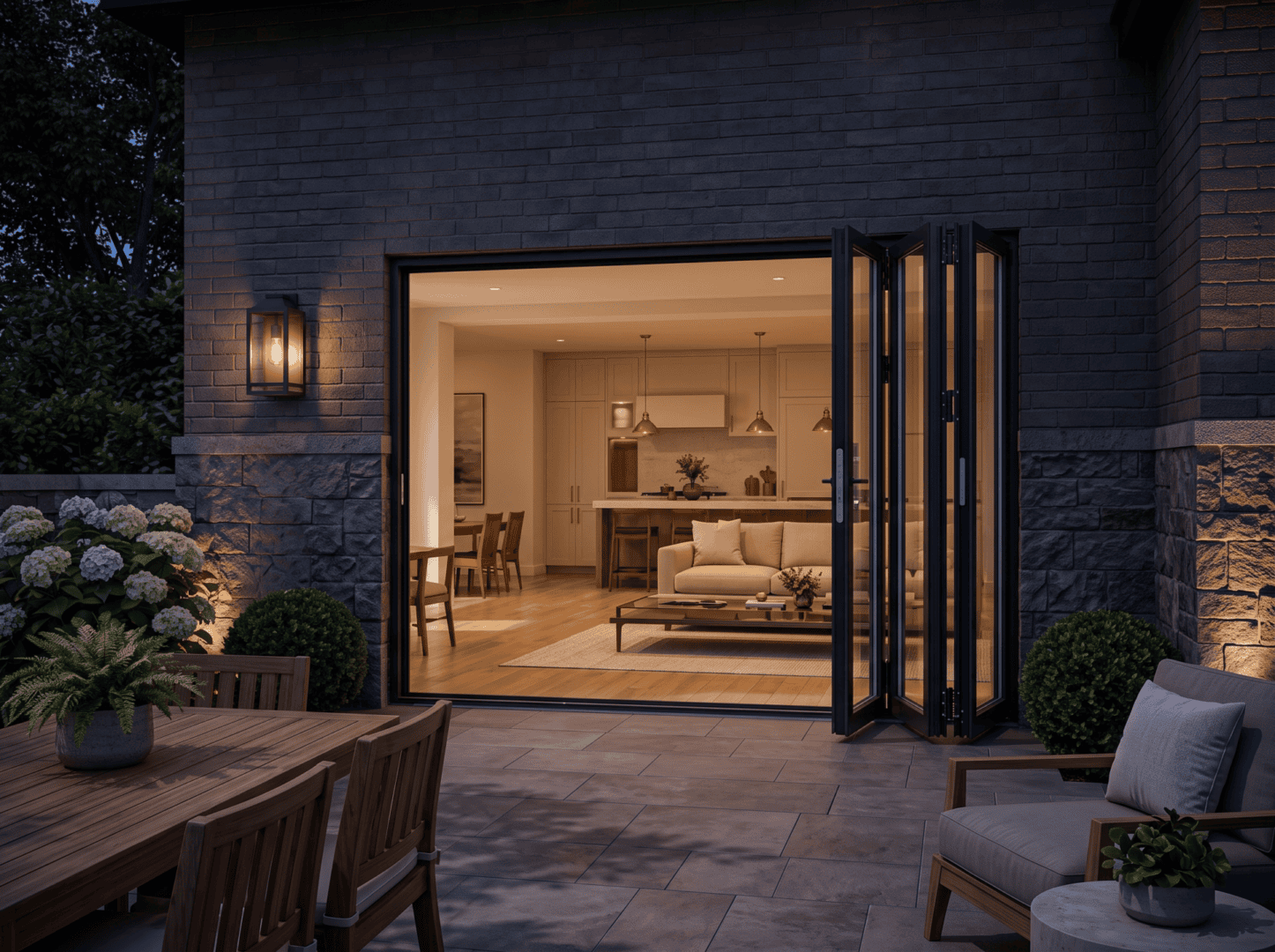 Aluminum bi-fold doors installed in a remodel