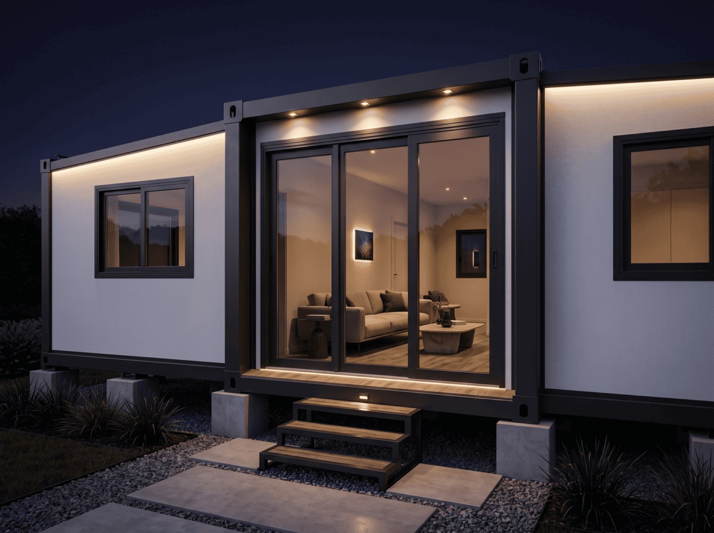 An expandable tiny home on site