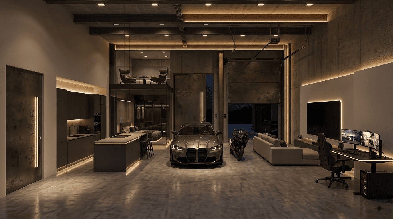 Open zone with mezzanine above