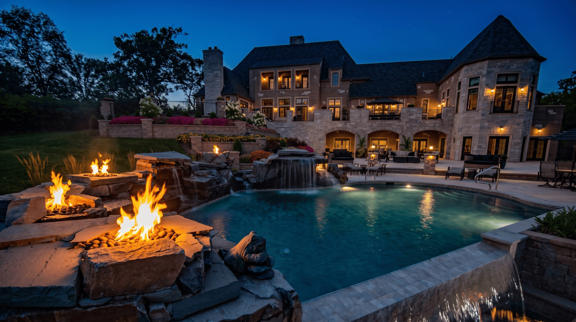 A Struxa luxury pool at dusk